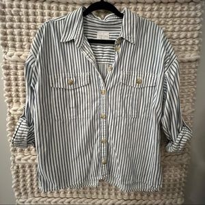 AMERICAN EAGLE Striped Long Sleeve Shirt Jacket Medium Blue and White